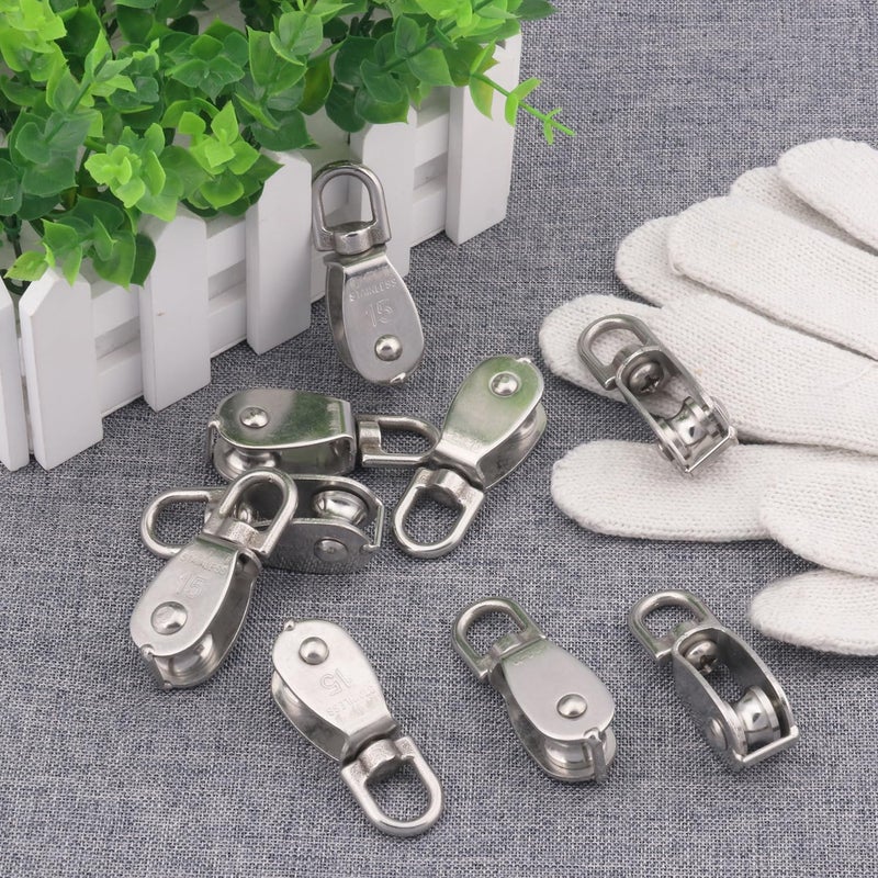 GENHAKON 18 PCS M15 Stainless Steel Crane Pulley Blocks with Swivel Hooks, Anti-Rust, Durable Single Pulley Block, Reliable Lifting and Towing Wheels for Wire Rope, Camping, Hiking, and More by - Image 4